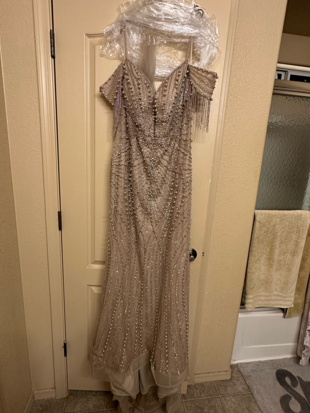 La Devine Champagne beaded gown - Picture 2 of 3